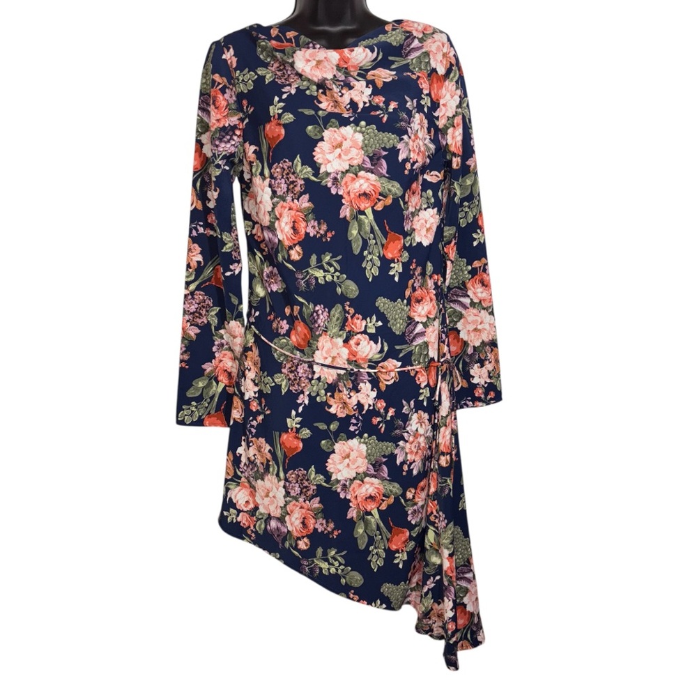 Abercrombie & Fitch Mini Dress Floral Drape Neck Long Sleeve Asymmetrical Hem